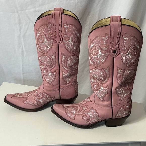Corral Pink Embroidered Leather Cowboy Boots - Picture 6 of 12